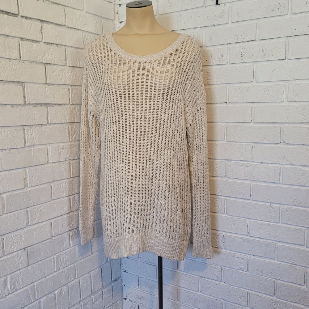 Motherhood Maternity Open Knit Crochet Sweater - Cream/Oatmeal - Size L